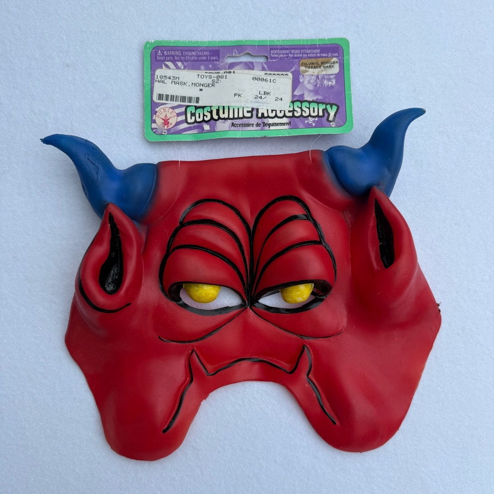 1994 Rubie's Monger Devil Demon Vinyl Half Face Mask NOS Vintage Halloween HTF